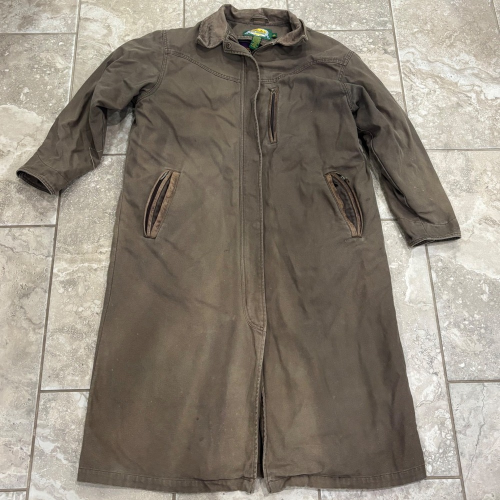 Cabelas For Women Brown Canvas Duster Coat XL Long Fleece Lined Western Rugged